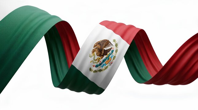 Waving flag of mexico with eagle emblem on white background