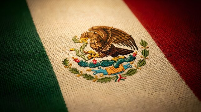 Close up of the national flag of mexico with vibrant colors and detail