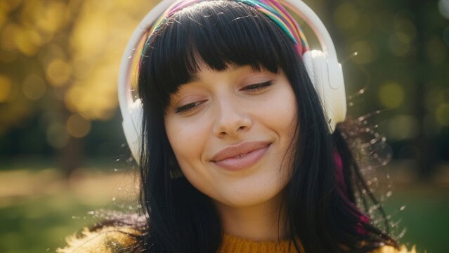 Extreme close-up of young woman eyes closed peaceful smile