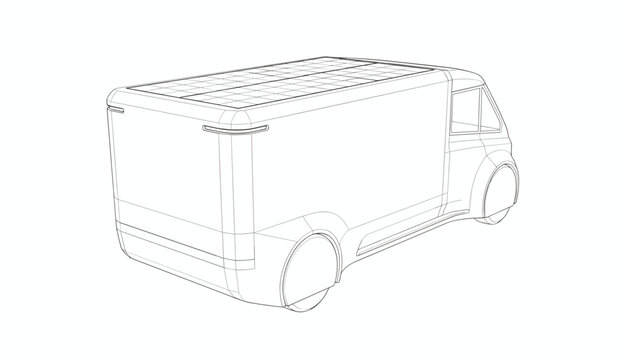 Modern electric delivery cargo van outline blueprint perspective sketch