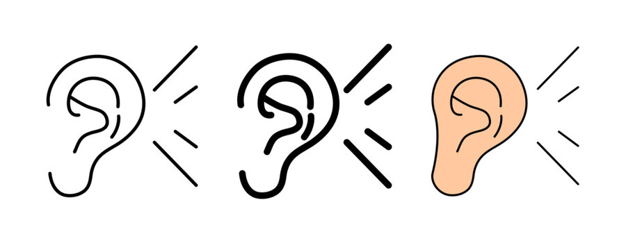 Ear Hearing Sound Line icon Vector set in Thine outline and color vector illustration.