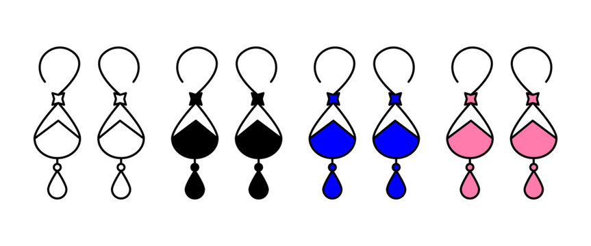 Earrings icon design with white background stock illustration, Thin Linear, Blue and Pink Stroke and bold Style Design.