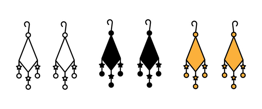 Earrings icon design with white background stock illustration, Thin Linear, Yalow Stroke and bold Style Design.