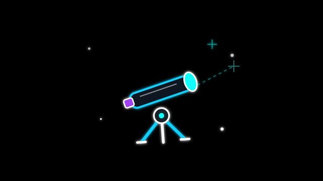 Telescope Astronomy Animation with Glowing Stars on Black Background
