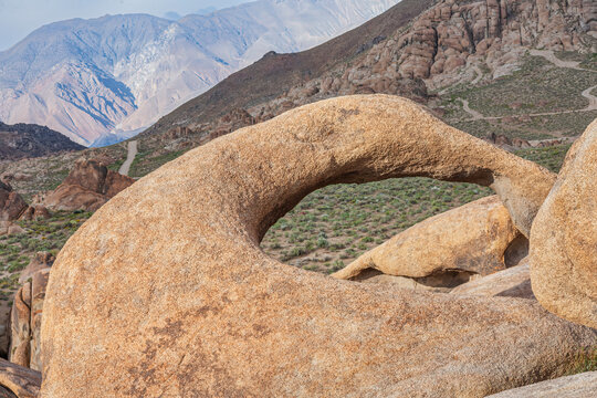 Beautiful scenic view of Mobius Arch rock formation in Alabama Hills