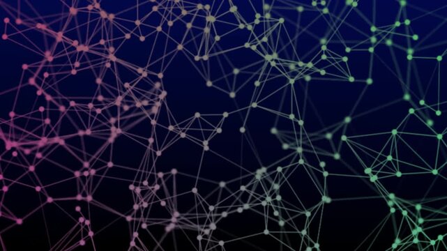 Abstract concepts of cybersecurity technology and digital data protection. Protect internet network connection with polygons, dots and lines in the center blur slow motion with dark blue background