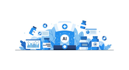 Obraz premium AI in Healthcare and Pharmaceutical Data Analysis Illustration for Modern Medical Technology Concepts