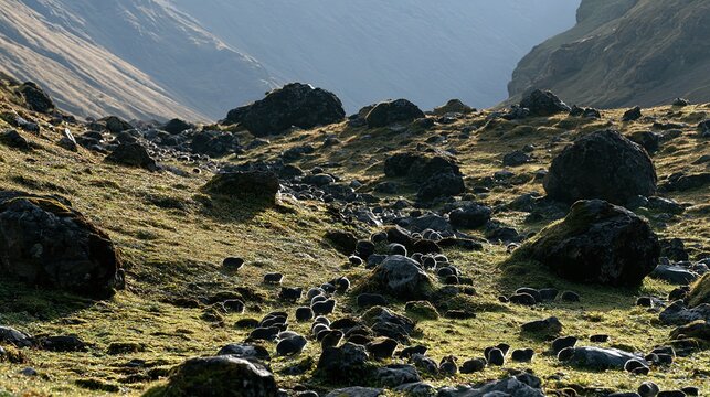 Lemmings migrating toward cliff edge, symbolic of natural instinct and group behavior in arctic tundra