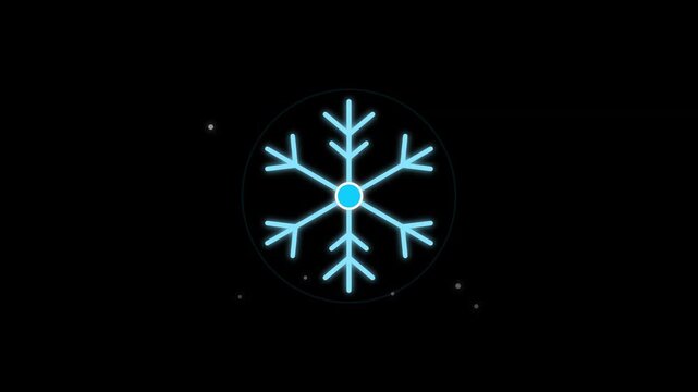 Glowing Blue Snowflake Winter Animation on Black Background