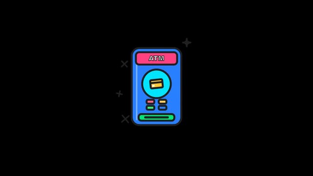Flat Vector Animated ATM Machine Card Transaction Icon