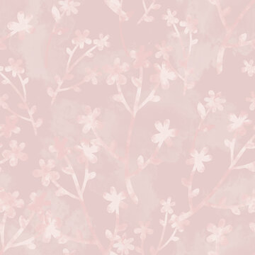 Soft Blush Pink Watercolor Seamless Pattern with Delicate Flowers