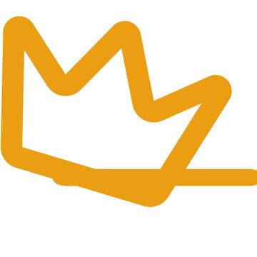 Gold crown graphic symbol features smooth rounded edges and bold lines designed for a minimalist animation video project that requires a high quality vector asset for branding presentations. 