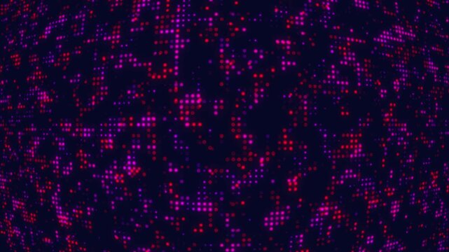 Abstract dot technology background. Hi tech motion graphic background, yellow flickering dots on dark background