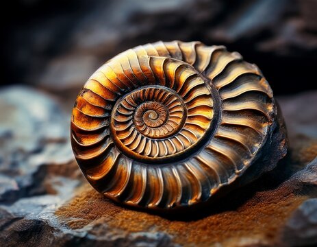 fossil ammonite shell rock close up