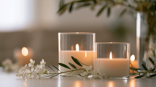 Serene Olive Branch and Candle Decor for Yom Kippur Observance of Reflection and Inner Peace