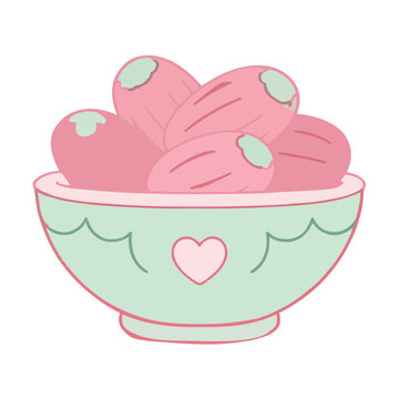 Cute Bowl Of Dates Soft Pastel Outline Clipart