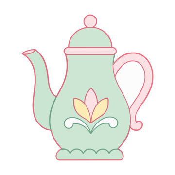 Cute Teapot Soft Pastel Outline Clipart