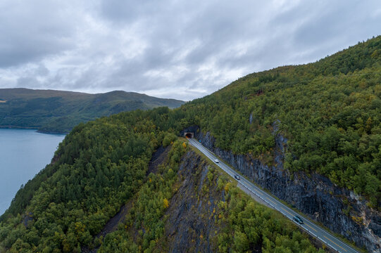 Setsahogda Tunnel beside a fjord in Northern Norway