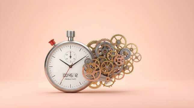 White Stopwatch With Intricate Mechanical Gears Representing A Conceptual Approach To Efficient Time Management And Precision Productivity