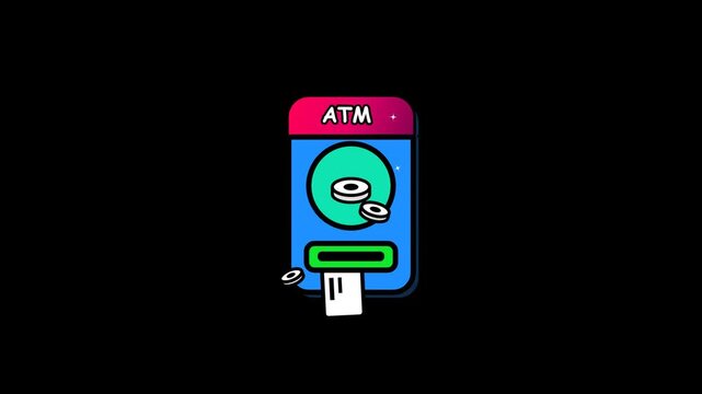 Animated ATM Machine Dispensing Coins Motion Graphic