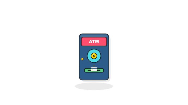 Animated ATM Cash Machine Dispensing Coins Vector Icon