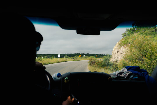 Driving on winding highway road