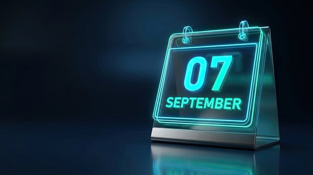 Illuminated calendar cube displaying the seventh day of september in a dark setting