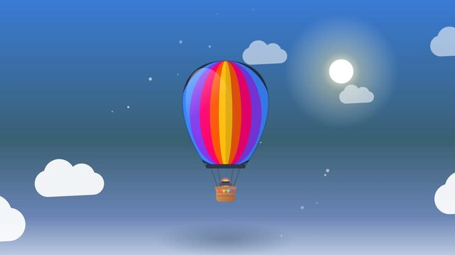 Animated Hot Air Balloon Flying in Blue Sky