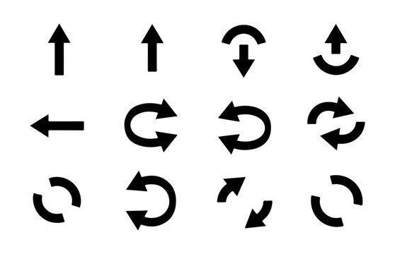 Minimalist black arrow symbols collection for interface navigation and workflow diagrams.