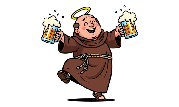 Monk Friar Holding Beer Mugs Dancing Illustration