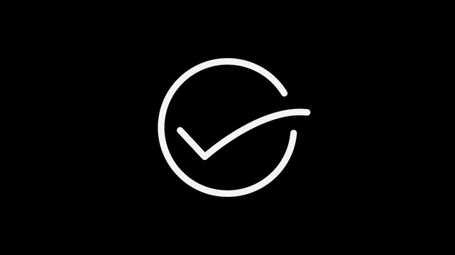 Circular checkmark animates within a white outline on black