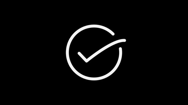 Circular checkmark icon expands across a black background
