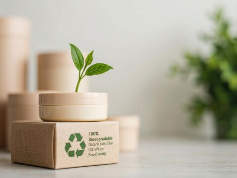 Eco friendly skin care packaging with small plant sprout on biodegradable box