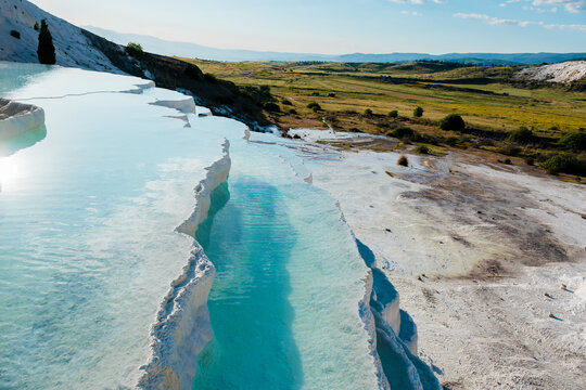 Natural wonders of Pamukkale, Turkey with stunning thermal pools and white travertine terraces