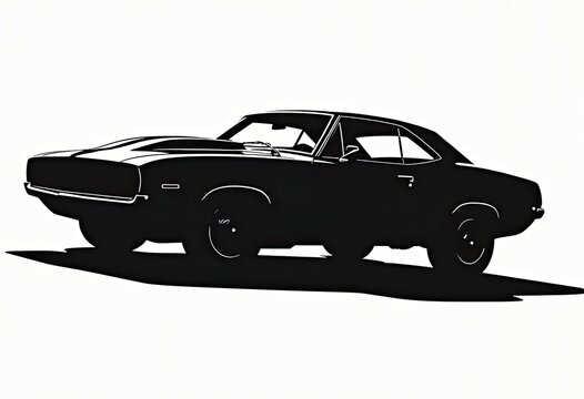 Classic muscle car silhouette shown in side view with shadow