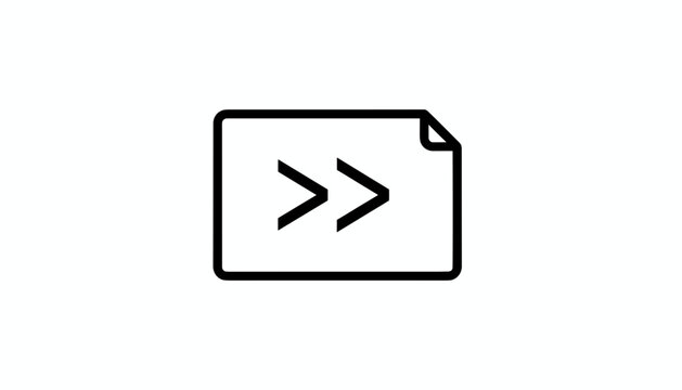 Document icon with double arrow forward sign representing next page or skip action in black outline design.