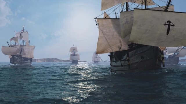 The NAO VICTORIA is the flag ship of the MAGELLAN armada. 
A scientific 3D-reconstruction of a spanish galleon fleet 
in the beginning of the 16th century.sails ahead of a global circumnavigation