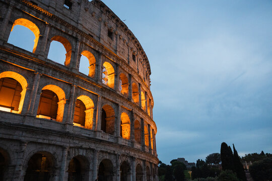 Glowing arches of the Colosseum in Rome