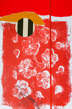Modern abstract art with flower-shaped imprints