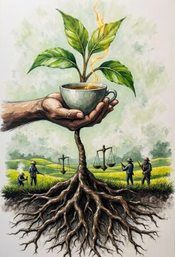 Environmental Conservation Concept with Growing Tree and Sustainable Farmers