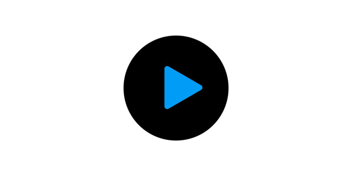 Black circle play button icon with blue center isolated on transparent background for media