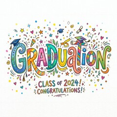 Fototapeta premium Colorful graduation celebration banner with confetti for Class of 2024 congratulations 