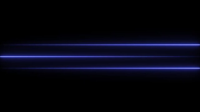 Abstract glowing neon lights blinking lines moving animation.Continuous 3 line drawing, 3 Straight neon lazer line color blue on a black background.4k video