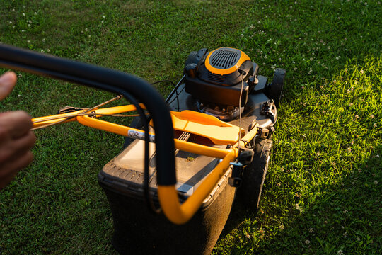 Close Up of Lawn Mower During Yard Work