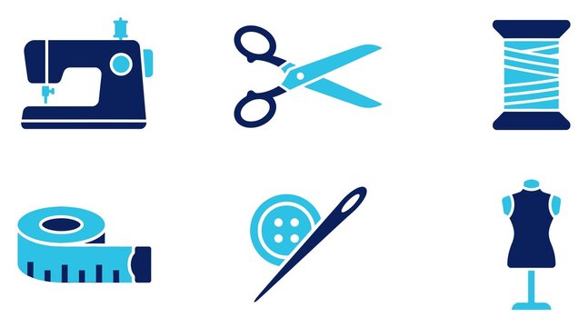 Flat design sewing tools and dressmaker mannequin icon set