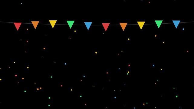 Abstract motion graphics animation with colorful geometric shapes and particles