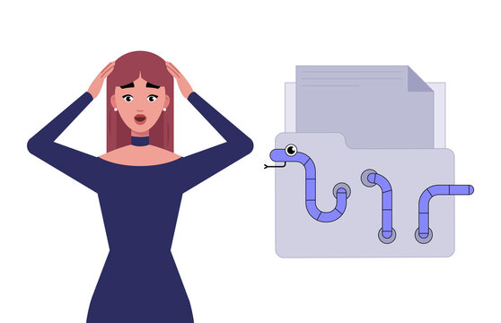 Worried Woman with Malware Infected File