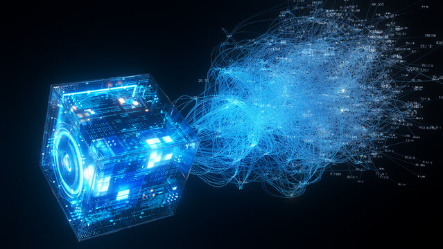 Glass Data Cube Emitting AI Data Network