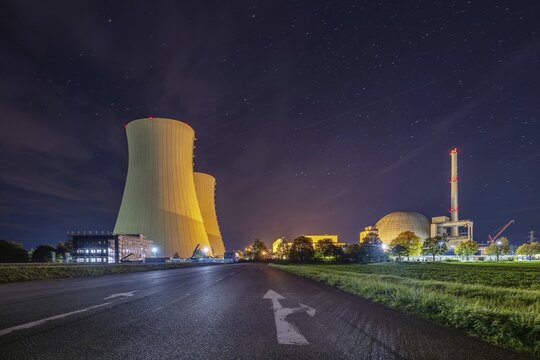 Nuclear power plant night Grohnde Germany