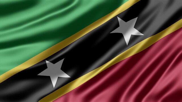 Saint Kitts and Nevis flag waving in a smooth silk texture motion video background for patriotic national pride events